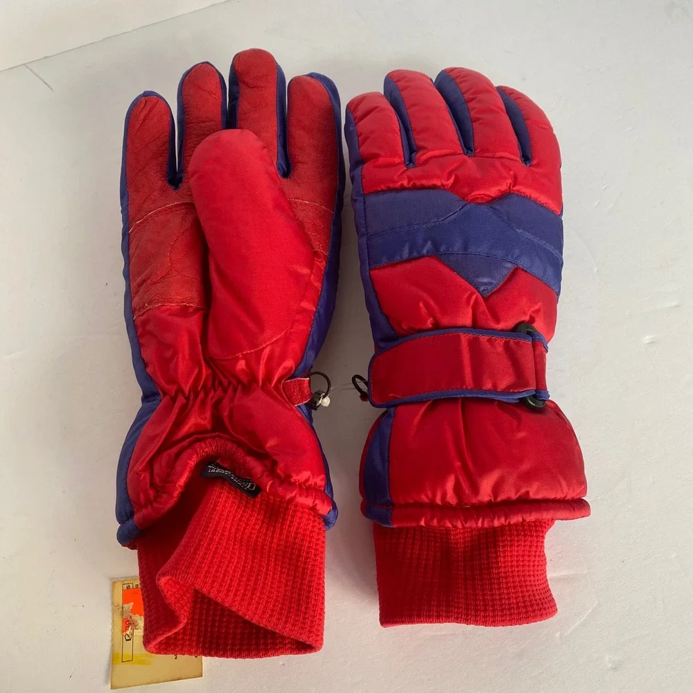 Lands' End Ski Gloves Womens Small Red Blue New Vintage Thinsulate Leather Palm